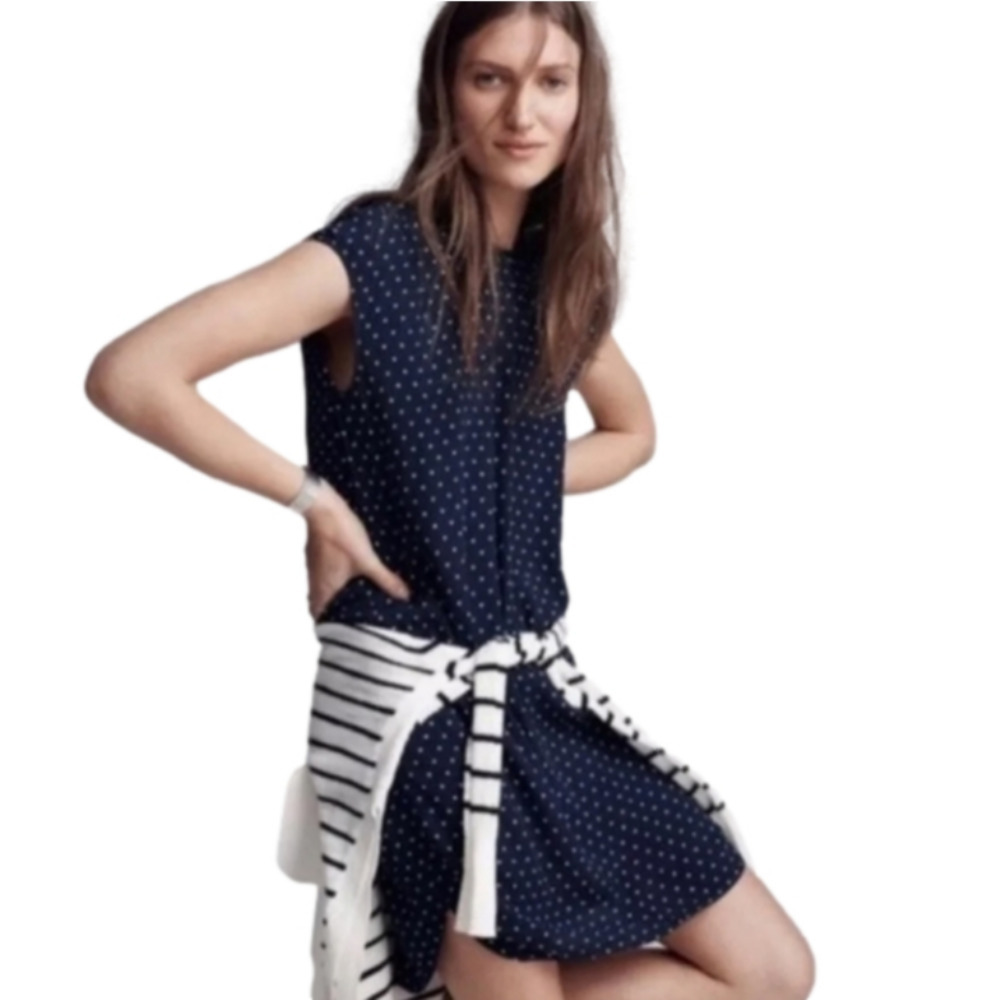 Madewell Navy Blue & White Polka Dot Layout Tunic Shift Dress